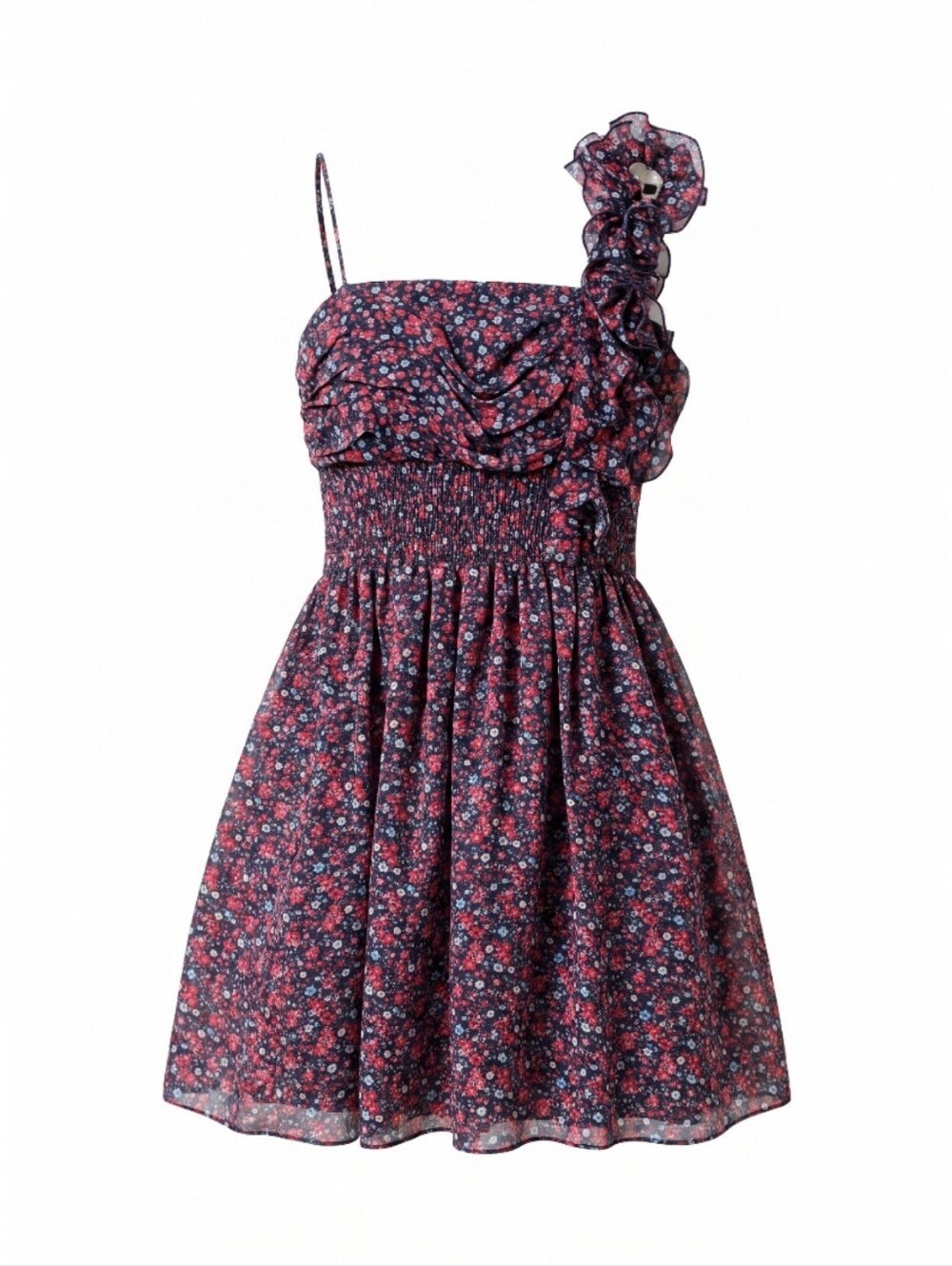 Chelsea & Violet Dress Mini Smocked One Shoulder Floral Large